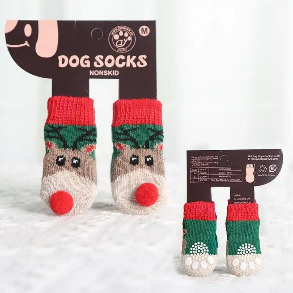 🔥HOST PICK🔥 Reindeer Nonskid Dog Socks Size M